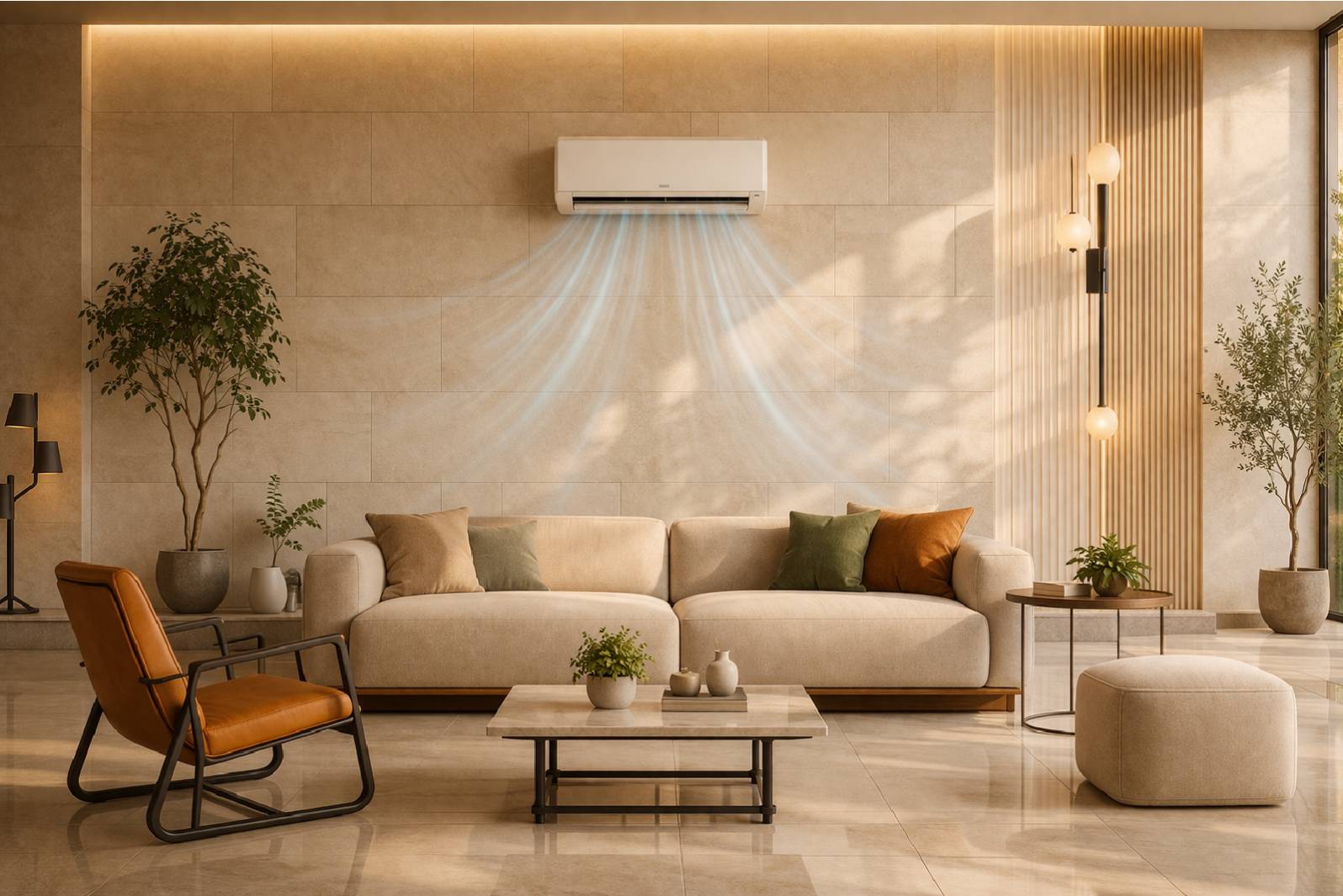 Modern room with air conditioning unit installed by JB Heating and Air Conditioning